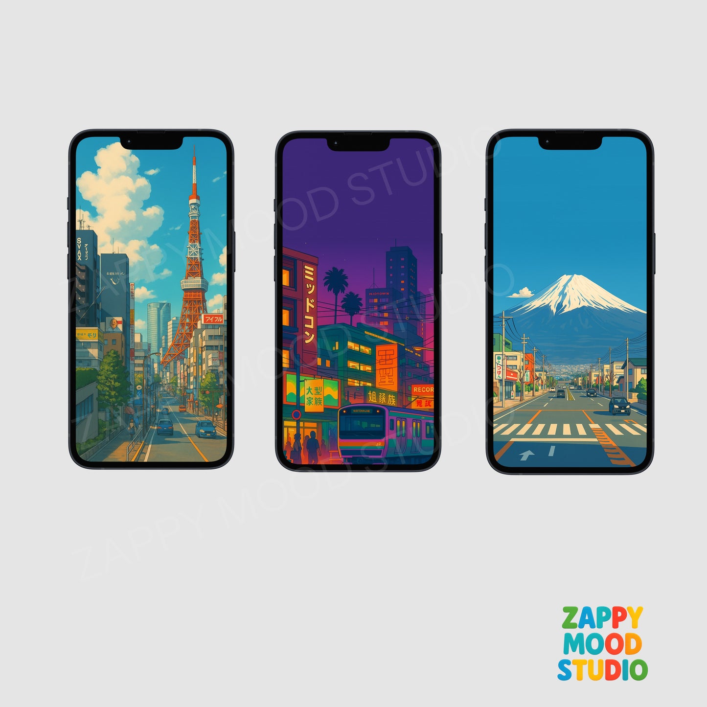 8 Japan Anime Wallpapers – Neon Tokyo, Mt. Fuji, Retro City Views V3