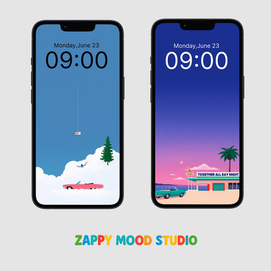 Minimal Landscape Phone Wallpapers – Series 2 | Winter Night & Summer Beach Aesthetic Lock Screens | ZappyMood Studio