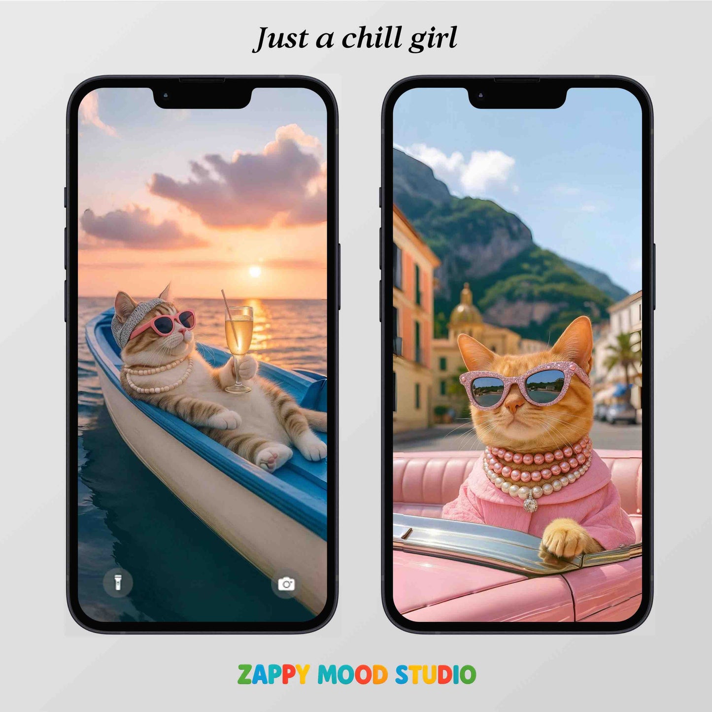 Chill Cat Phone Wallpapers – Coastal, City & Sunset Aesthetic Backgrounds