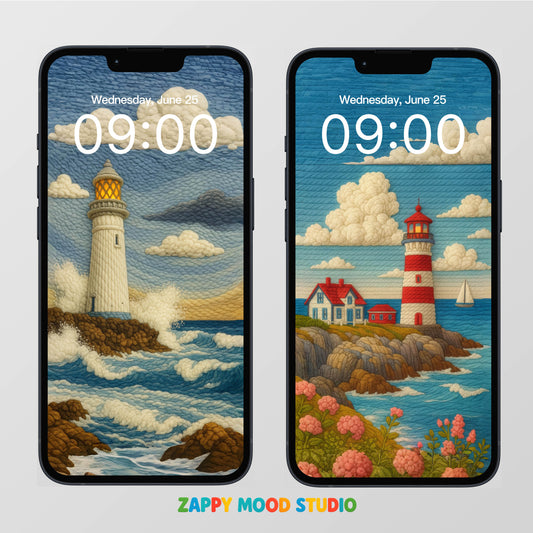 Wool Texture Lighthouse Wallpapers Vol. 2 – Cozy Ocean Phone Backgrounds 1890x4096 | Zappy Mood Studio