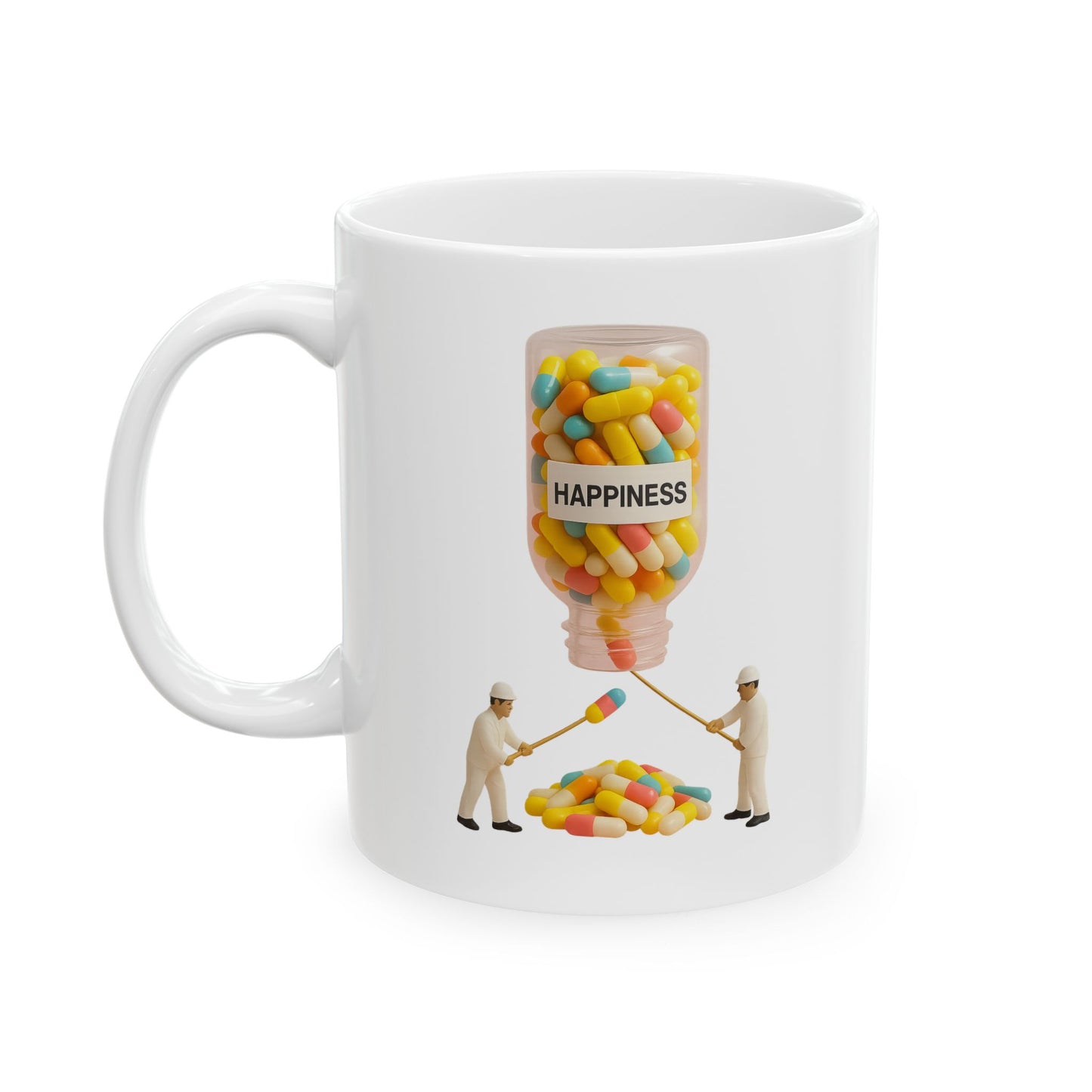 Funny Happy Pill Mug - Coffee IV Drip Cup - Cute Ceramic Mug for Mental Health & Positivity Gift