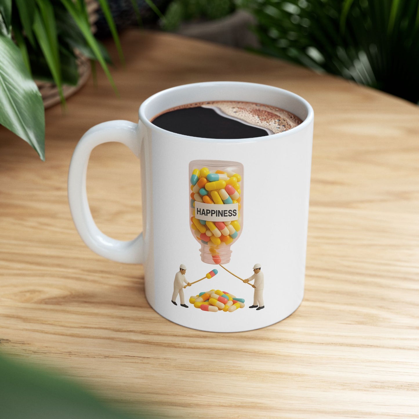 Funny Happy Pill Mug - Coffee IV Drip Cup - Cute Ceramic Mug for Mental Health & Positivity Gift