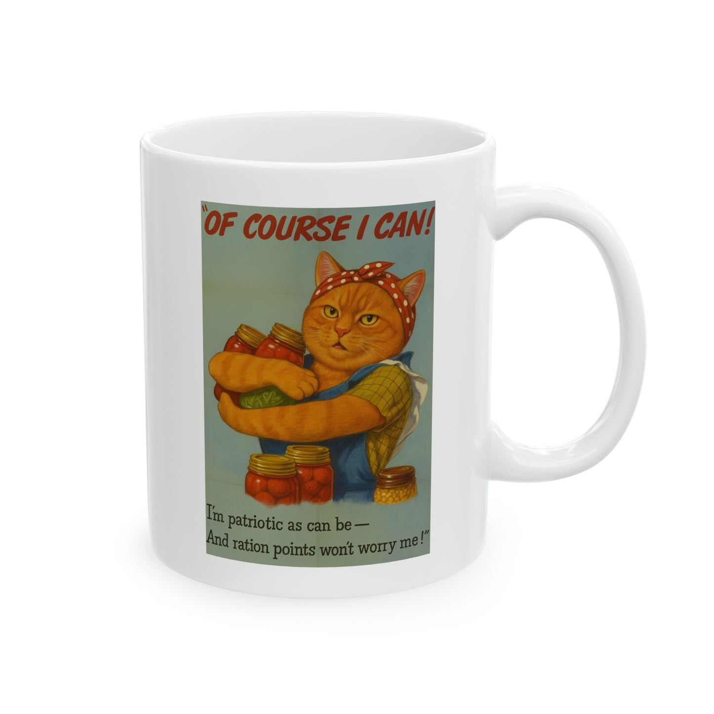 Retro Cat Mug – "We Can Do It!" & "Of Course I Can!" WWII Poster Parody – Funny Feminist Gift – Vintage Orange Tabby Coffee Cup – 11oz Ceramic