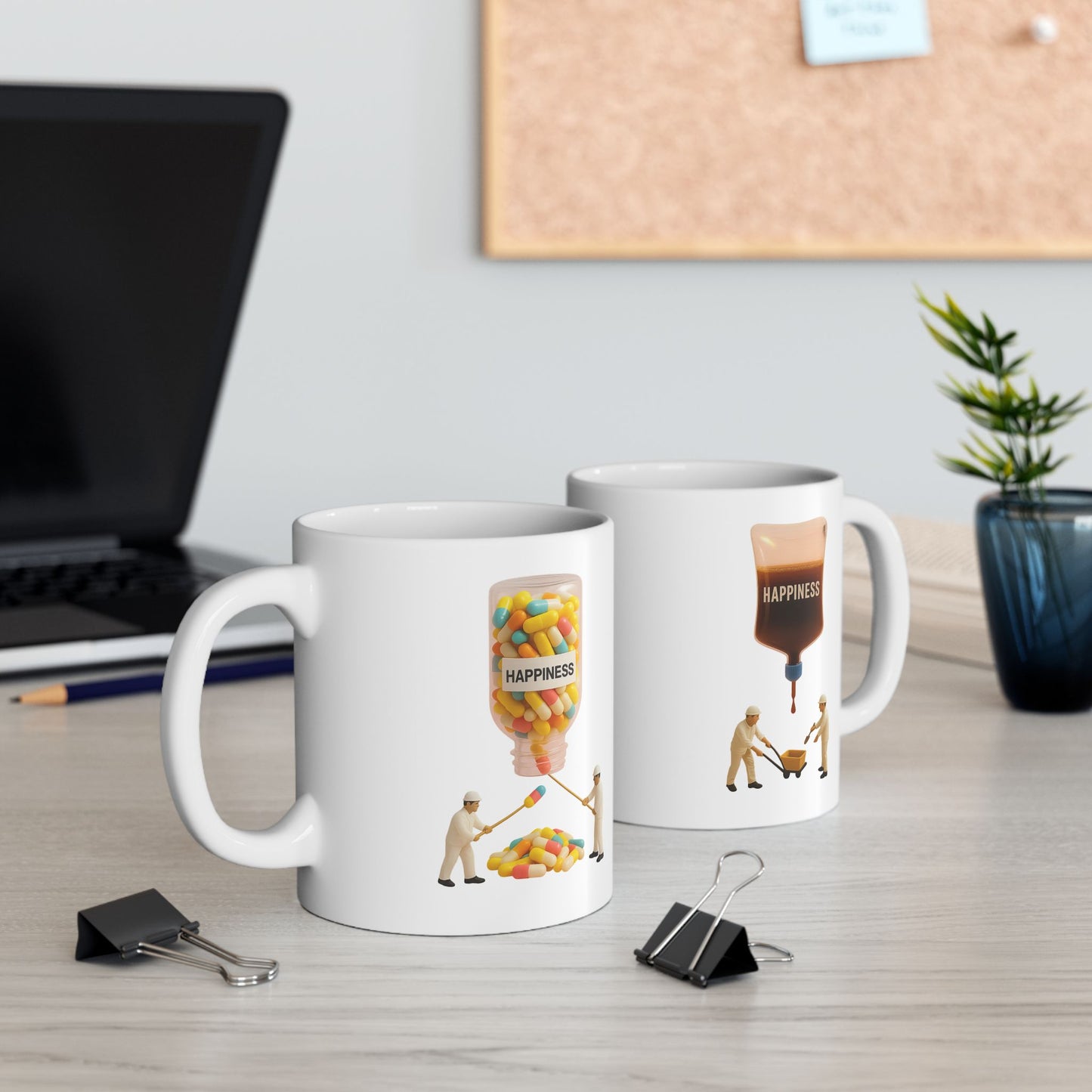 Funny Happy Pill Mug - Coffee IV Drip Cup - Cute Ceramic Mug for Mental Health & Positivity Gift