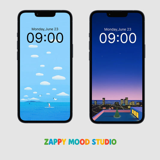 Minimal Landscape Phone Wallpapers – Series 2 | Winter Night & Summer Beach Aesthetic Lock Screens | ZappyMood Studio
