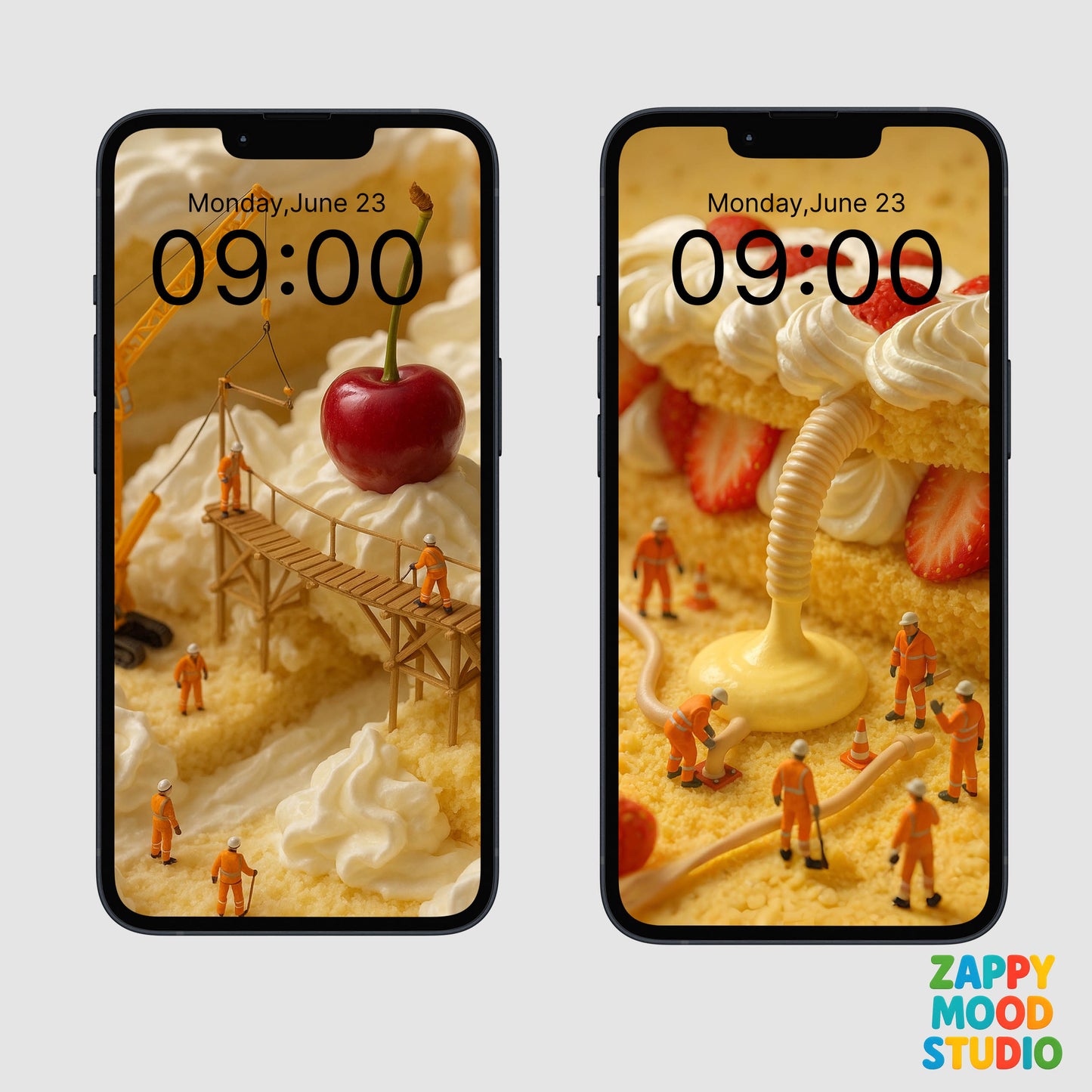 Zappy Mood Pastry Project – 8 Cute Phone Wallpapers with Tiny Workers & Cakes