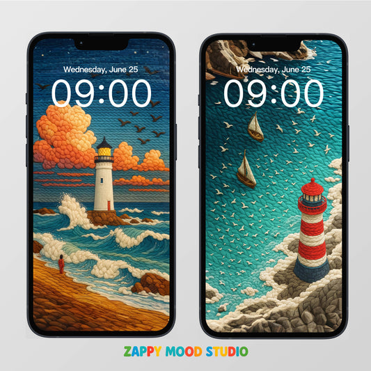 Wool Texture Lighthouse Wallpapers Vol. 2 – Cozy Ocean Phone Backgrounds 1890x4096 | Zappy Mood Studio
