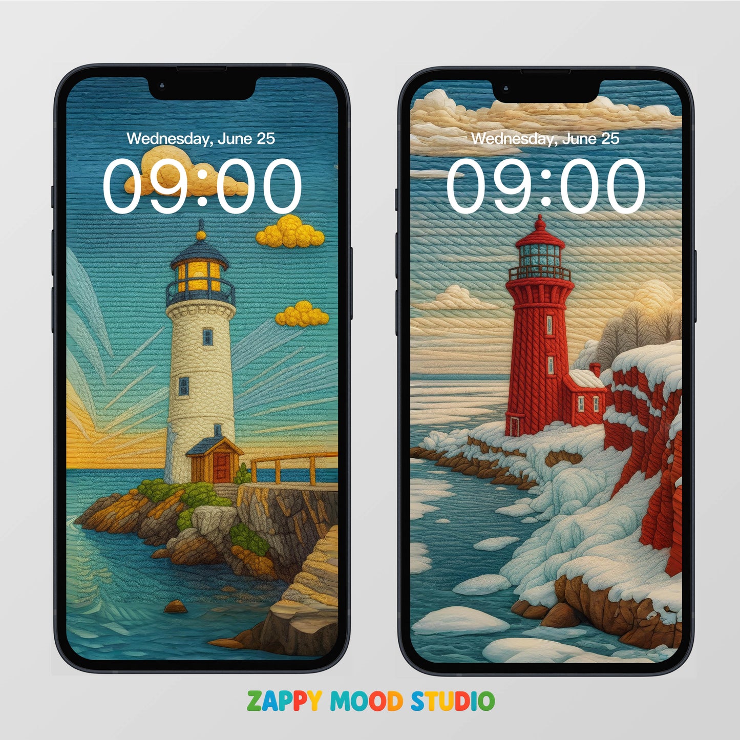 Wool Texture Lighthouse Wallpapers Vol. 2 – Cozy Ocean Phone Backgrounds 1890x4096 | Zappy Mood Studio